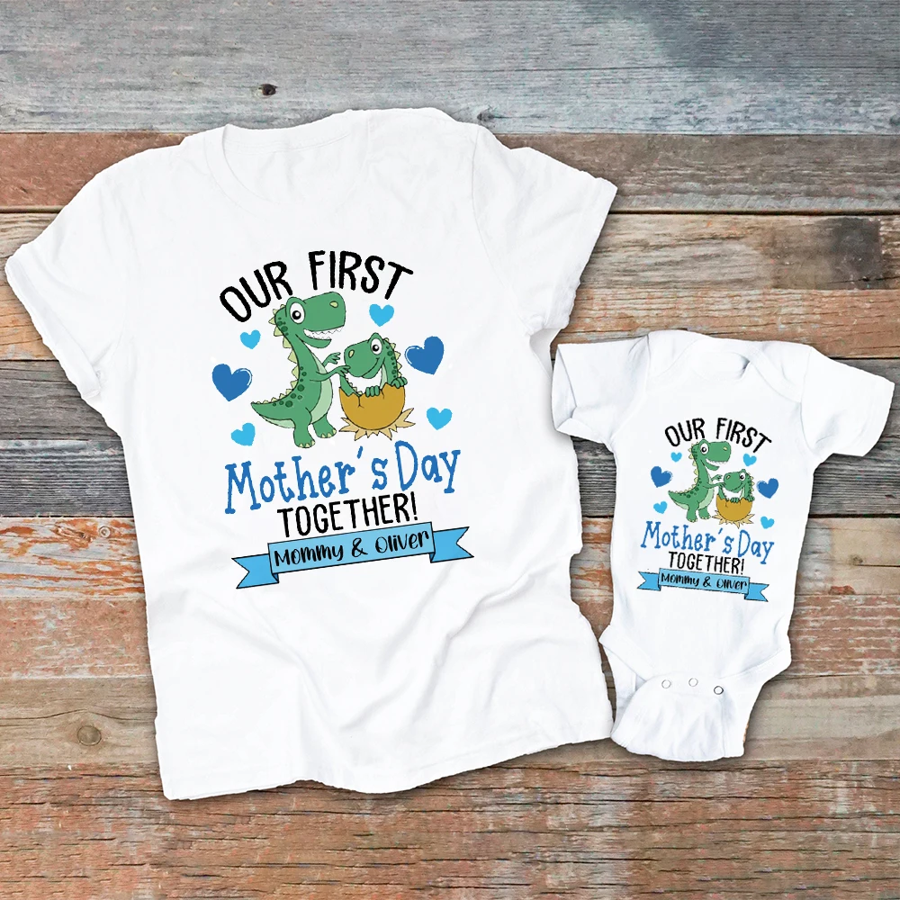 Our First Mother's Day Dinosaur Print Family Matching Outfit Mothers Day Mama & Baby Clothes Mommy T-shirt Tee Newborn Bodysuit