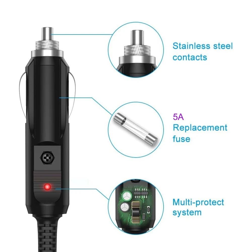 24W 12V Universal Car Charger Power Cord for Portable DVD Player, GPS, Snailax Seat, LED Light with 8 DC Adapters