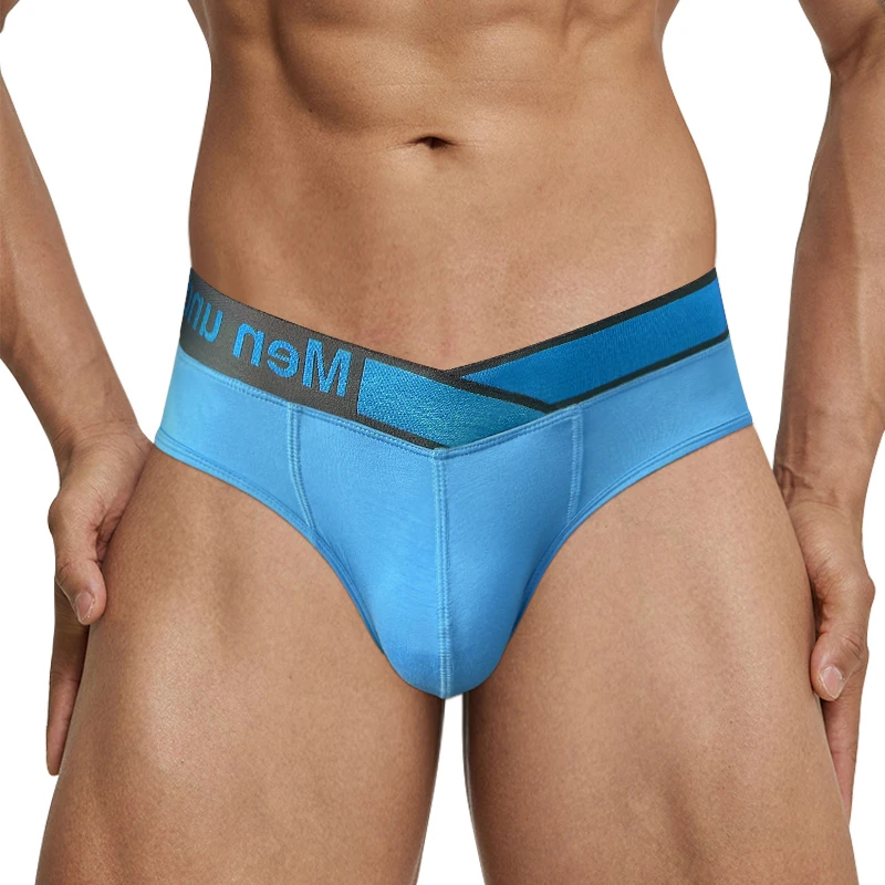 1 Pairs of Blue V-belt Briefs Sexy Gradient Laser Low Waist Comfortable Breathable Briefs Mens Underwear