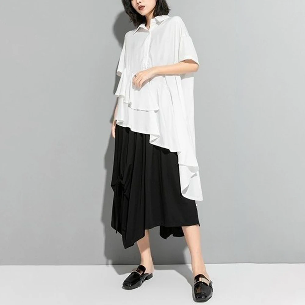 Y2k Irregular Ruffle Dark Swallowtail Shirt Genderless Summer Streetwear Fashion Nightclub Youth Trend Thin Top Unisex 2026 New