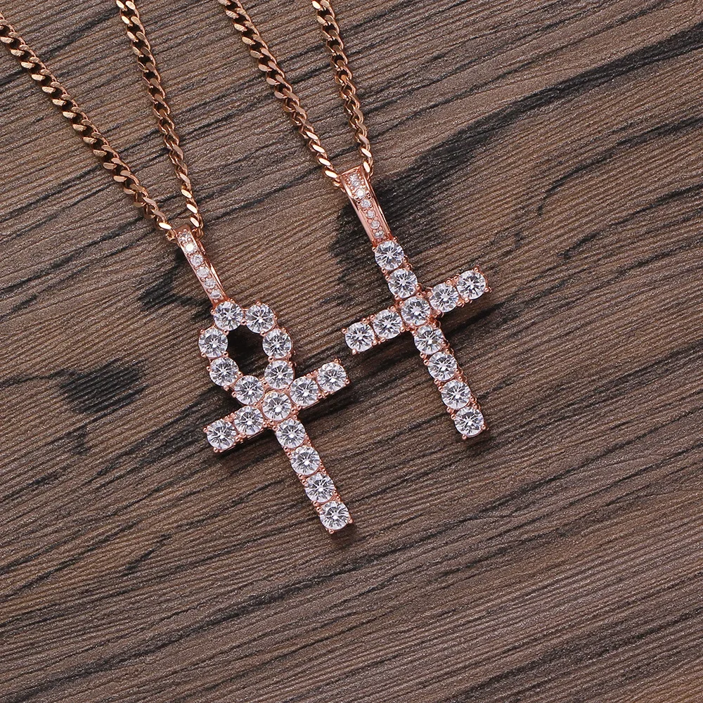 2024 Trendy Copper Hip-hop Micro Inlaid Zircon Cross Necklace for Men Symbol of Life Pendant Necklace for Women Friends Couple