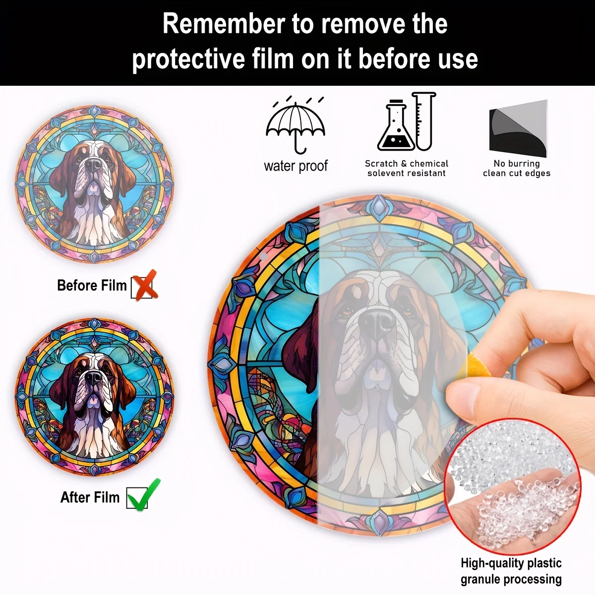 1szt Znak psa Suncatcher Znak ścienny Okrągłe farbowane akrylowe okno wiszące z metalowym łańcuchem do wystroju pokoju domowego Prezent — zdjęcie 7