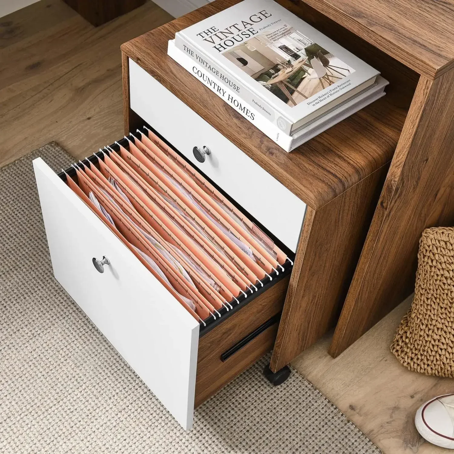 [¡Nueva llegada, ¡Compre ahora! ]Mid-Century Modern Office nogal blanco, juego de escritorio y archivador