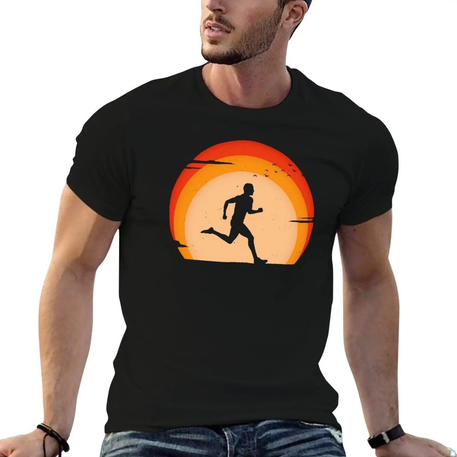 Vintage Running Man Marathon Runner Sunset T-Shirt animal prinfor boys Funny t-shirts men t shirts