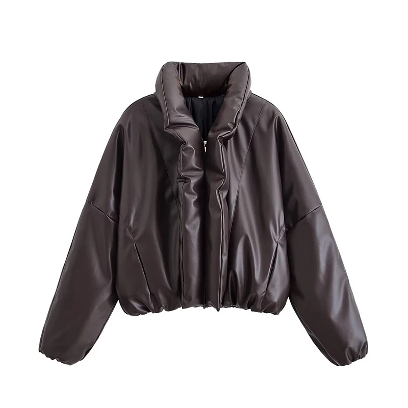 

YENKYE New Fashion Women Autumn Winter Warm Crop Faux Leather Jacket Coat Front Zipper Long Sleeve Loose Outerwear Streetwear