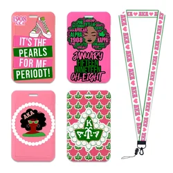 Alpha Kappa Alpha sorority AKA Neck Strap Polyester Stationery ID Card Holder Lanyard Keychain ID Badge Holder