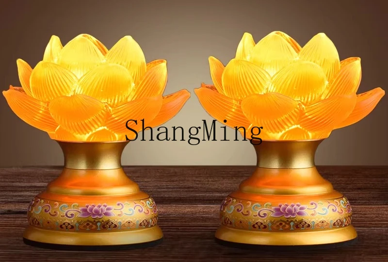 

PYH rechargeable glazed lotus Buddha for household use, and a pair of luminous Buddha utensils in front of the Buddha
