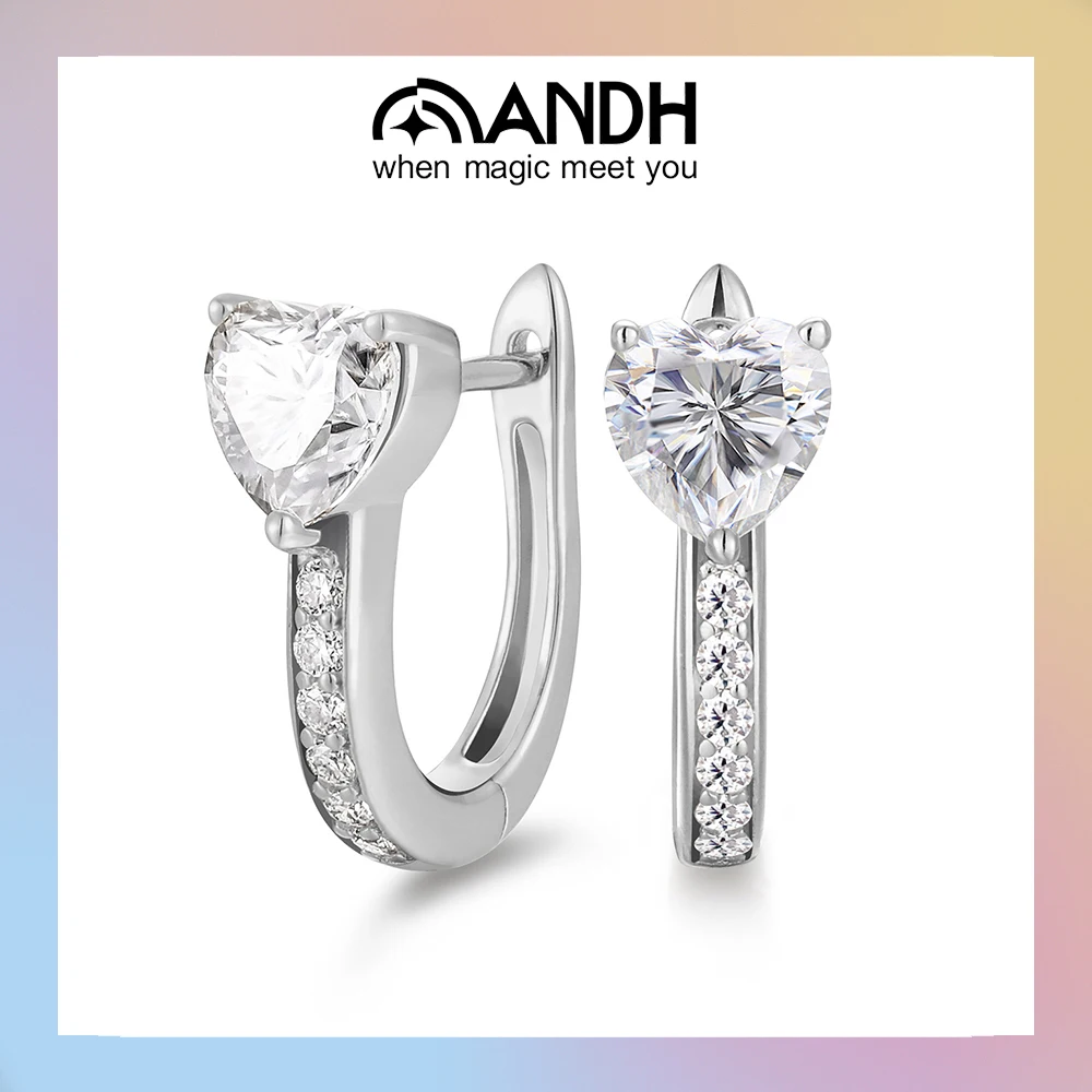 

ANDH 1.78 ct Heart-shaped VVS1 Moissanite Hoop Earrings for Women Sweet Romance 925 Sterling Silver Earrings Ladies Jewelry Gift
