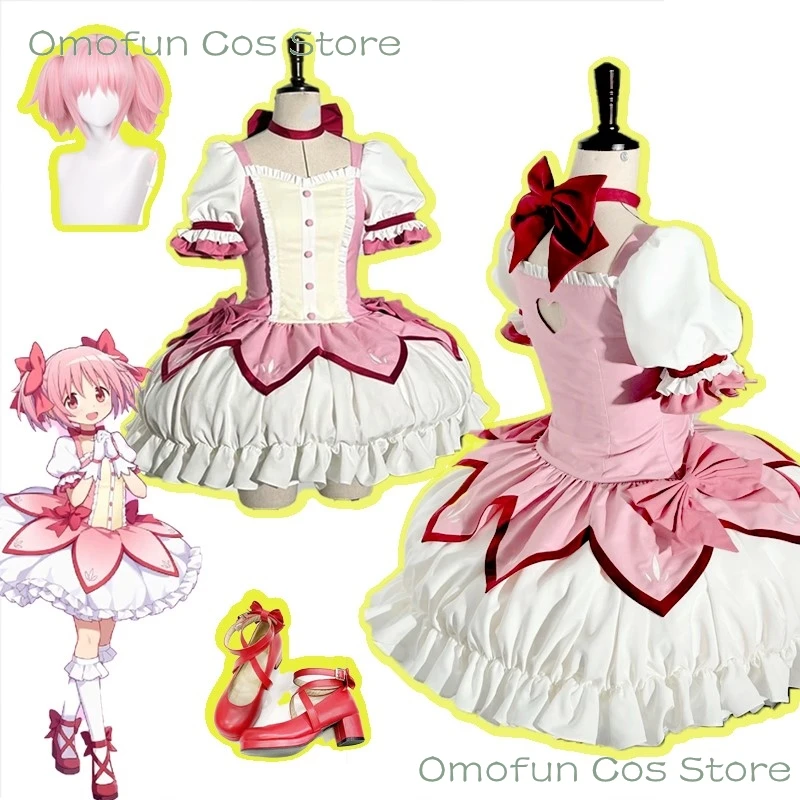 

Madoka Kaname Косплей Костюм Парик Puella Magi Madoka Magica Pink Lolilta Платье Madoka Choker Обувь Симпатичные аниме Косплей Наряды