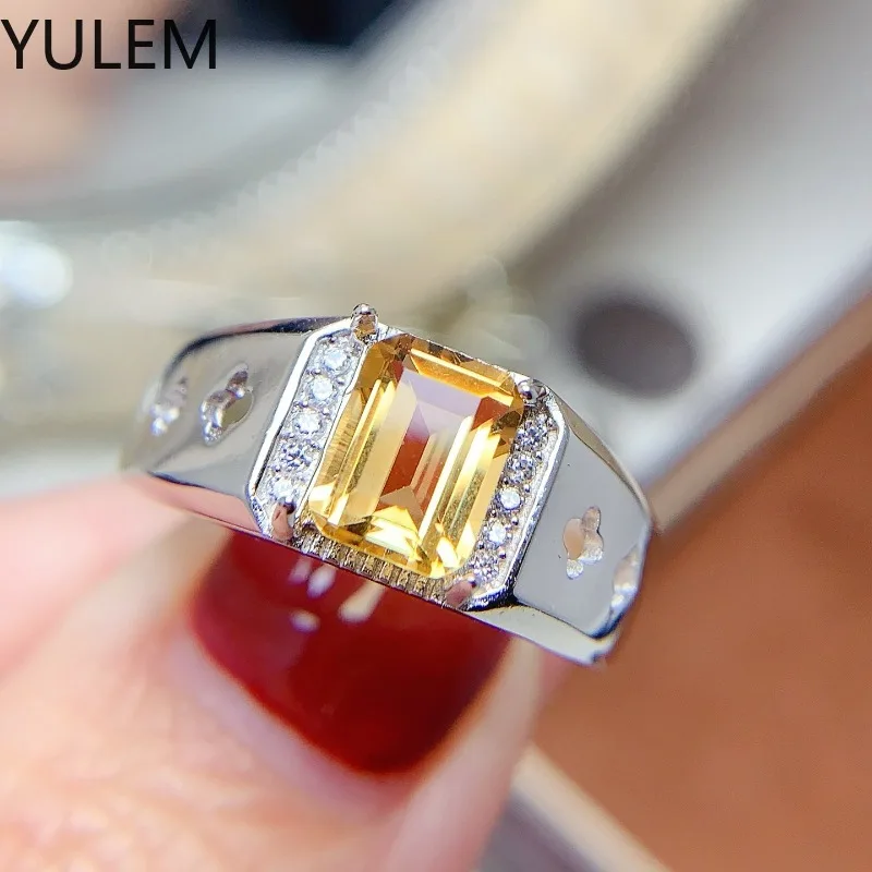

New Design Natural Rectangle Citrine 7x9mm for Man Ring Silver 925 Ring Daily Wear