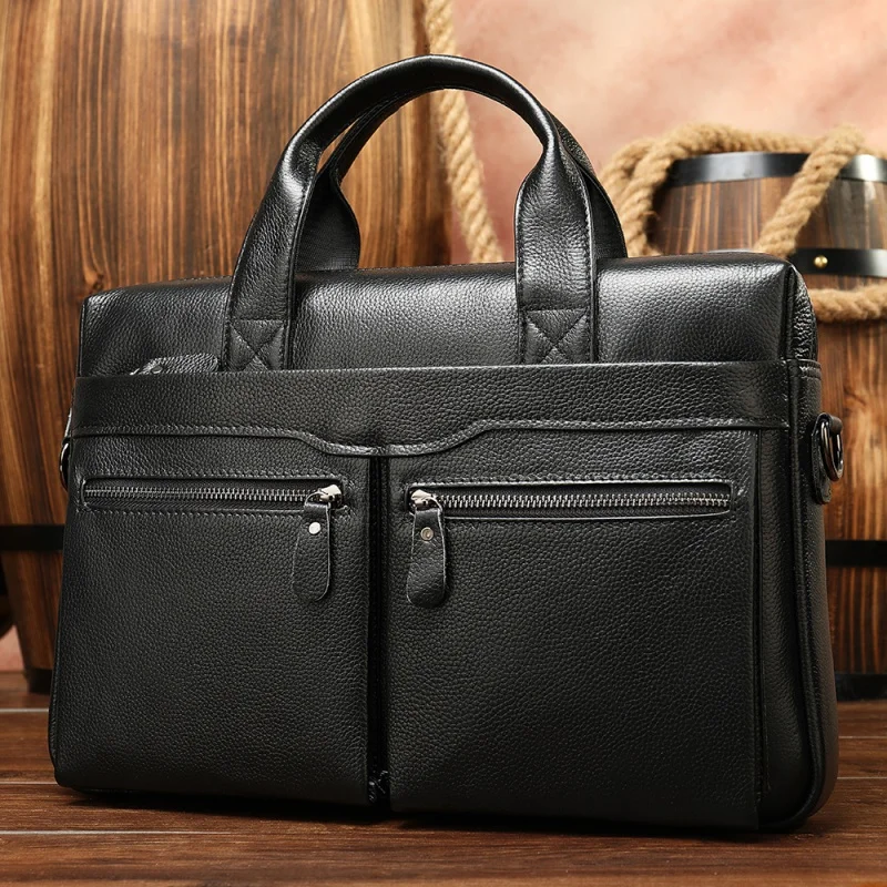 New Men Cow Leather Briefcase Men\'s Large Messenger Bag Vintage Document Shoulder Male Bag Office Handbag For Men Attache Case