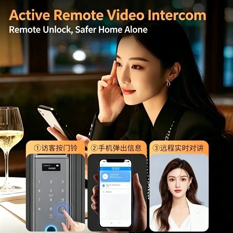 DF14XF 3D Face Recognition Smart Door Lock Tuya WiFi Remote Control Security Alarm Device Easy Installation