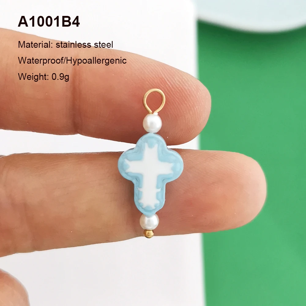 2 teile/los Edelstahl Glas Anhänger Charme Kreuz Weiß Gelb Halskette Gold Farbe Rosa Lila Blau Großhandel QMHJE