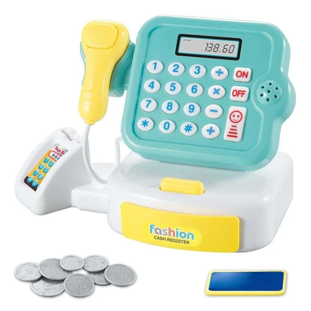 

New Simulation Role Play Shopping Interactive Sound Lights Plastic Cash Register Calculator Supermarket Calculator Indoor Play