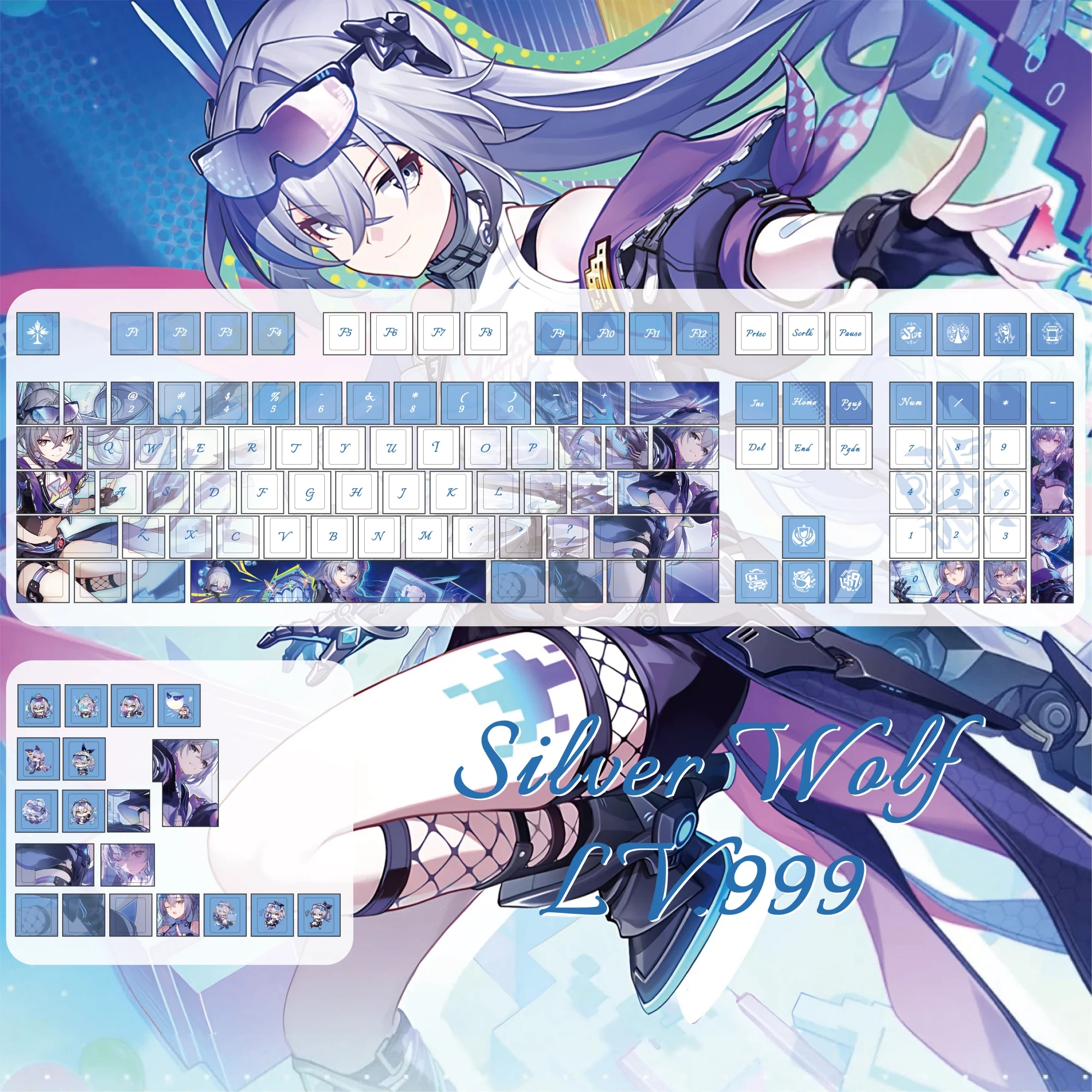 MAIMOOO Honkai: Star Rail Silver Wolf LV.999 Keycaps Cherry Profile PBT Creative Anime Game Keycap for Mechanical Keyboard Gifts