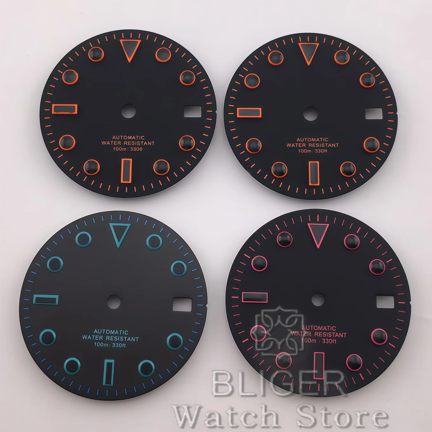BLIGER 29mm Black Sterile Watch Parts Dial With Blue Orange Pink Edge Marks Fit NH35 NH36 NH38 Movement
