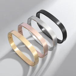 High Quality Stainless Steel Glossy Square Bracelet Men's Cuff Bangles Women's Couple Trendy Jewelry Gift