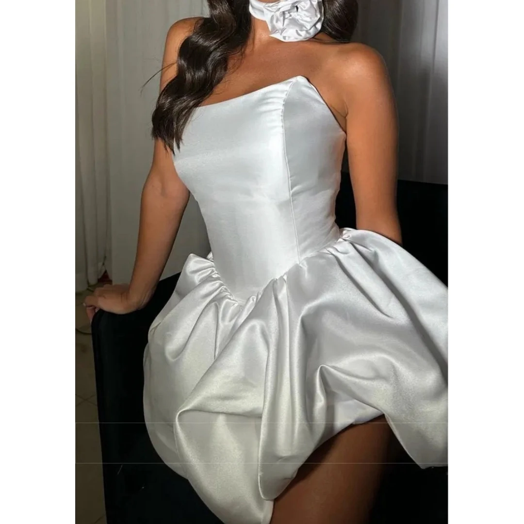 Lena Off the Shoulders Evening Dresses Woman Elegant Party Dresses 2024 for Wedding Dress White Satin Short Skirt Ball Gowns