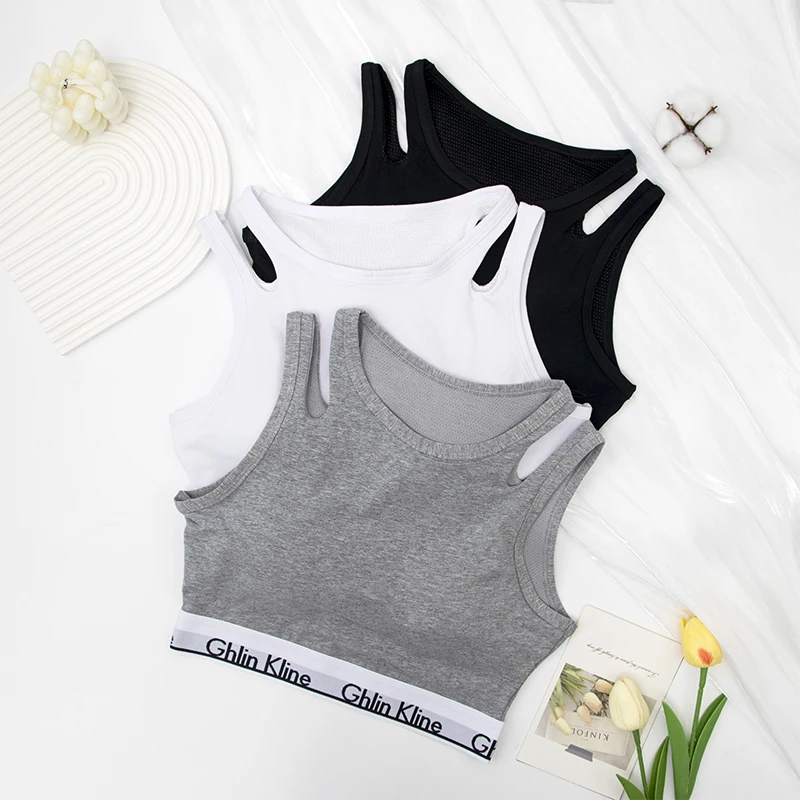 S-XL Fashion Vest Women Sweat-absorbing Sports Bra with Sponge Pad Pure Cotton Antibacterial Brassiere