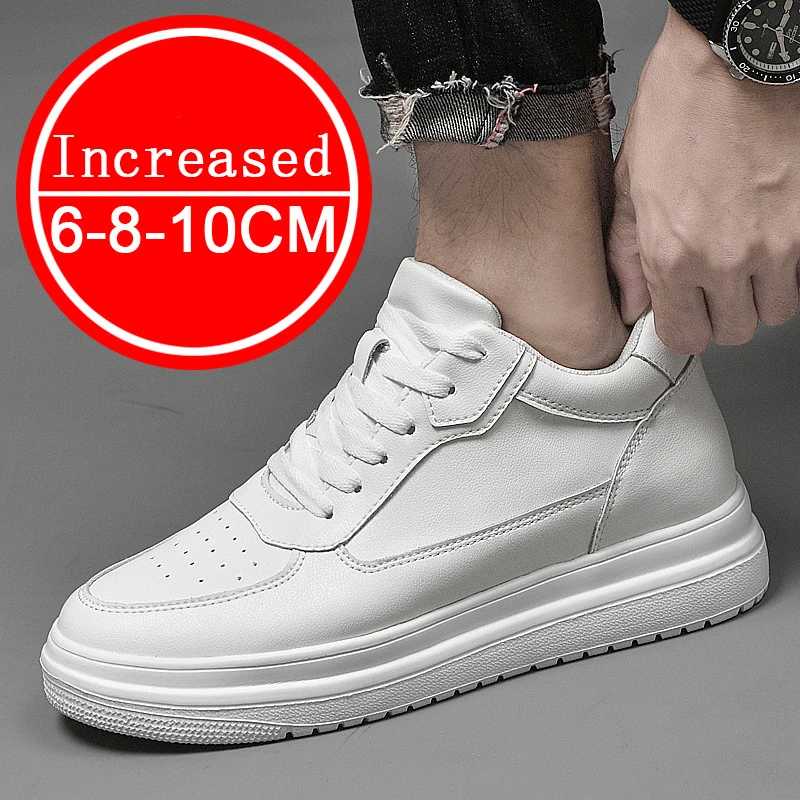 Man Genuine Leather Casual Fashion Sport Platform Shoes Increase Height 4/6/8/10CM Soft Invisible Height Increasing Shoes 36-43