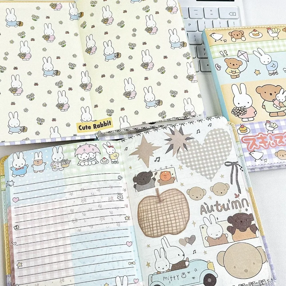 Cartoon Miffy Rabbit Notebook Collage Painted Leather Cover Cute Full Color Inner Pages High-Looking Student B6 Printed Notepad