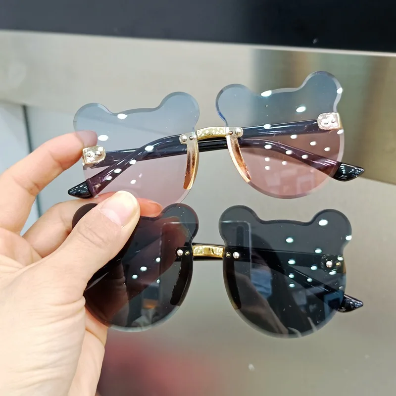 Hot Cute Kids Bow Sunglasses Cool Girls Boys Unique Mickey Shape Rimless Clear Ocean Lenses Eyewear Children Outing Decoration