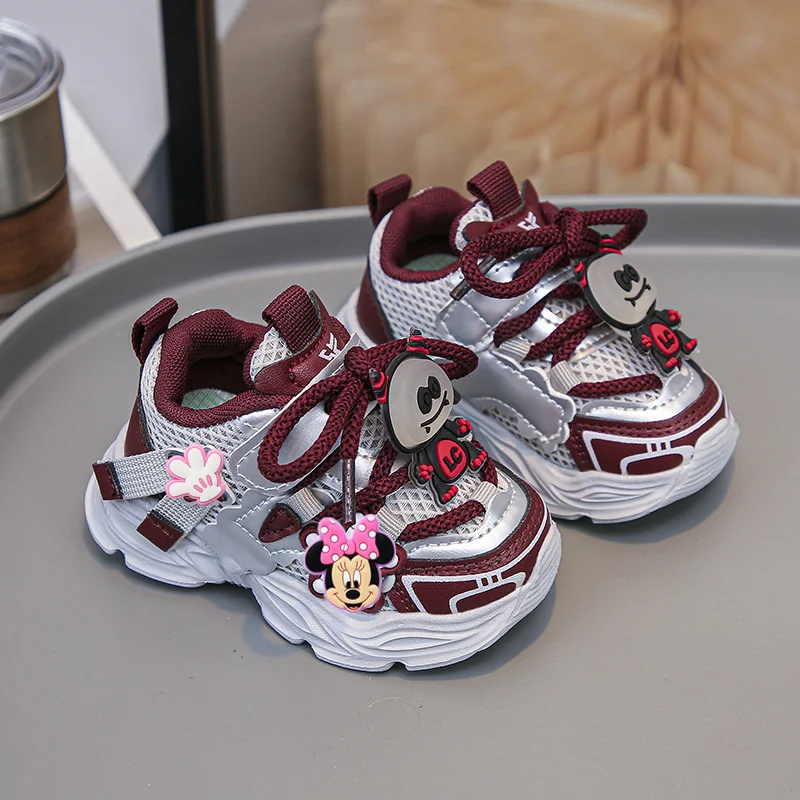 ميكي ماوس ميني بنات أحذية رياضية لينة سوليد الاطفال الصوف الأولى مشوا ربيع خريف شتاء جديد حذاء كاجوال الأولاد احذية الجري