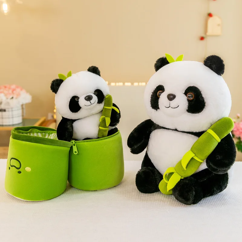 25CM Kawaii Bamboo Tube Panda Set Plush Pillow Doll Toy Cute Plushies Stuffed Animal Soft Hugging Kid Birthday Christmas Gift