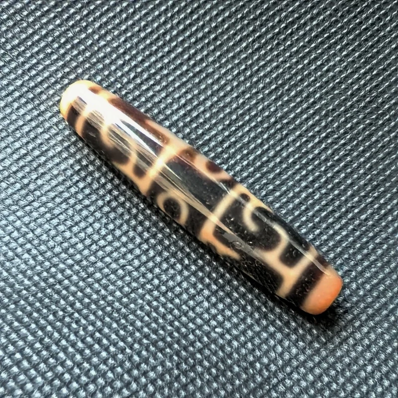 

Tibet Lotus Master Artifact Pattern Orange/Black Weathered Antique Type Agate Dzi Beads Amulet Jewelry Necklace Pendant DIY