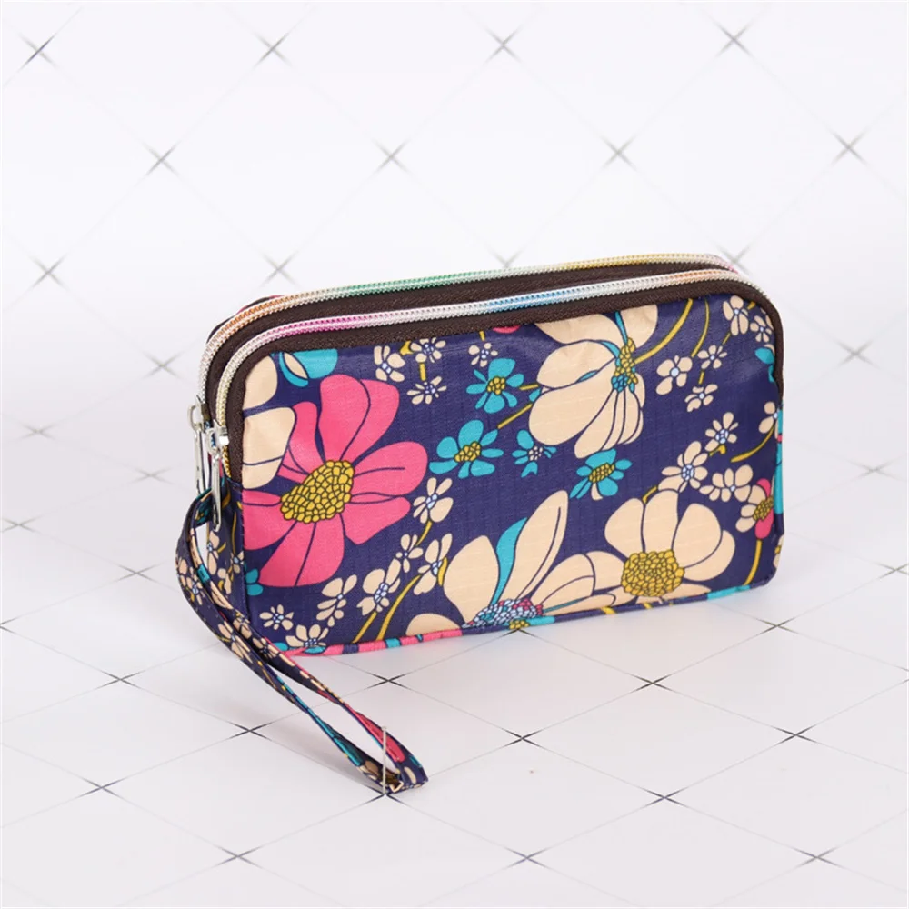 3 Zipper Women\'s Waterproof Wallet Cell Pouch Handbag Wristlet Bag Ladies Fabric Coin Purse Lipstick Bags Mobile Clutch Bags