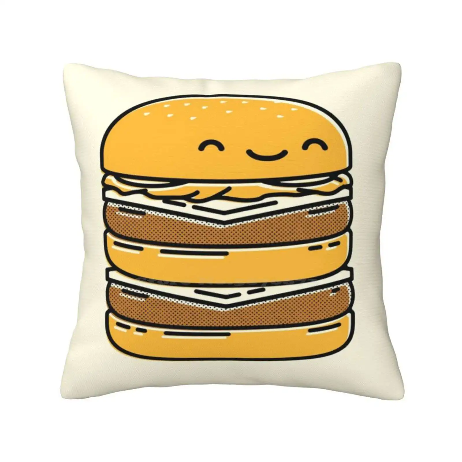 Happy Burger Pillow Cover Hug Pillowcase Hamburger Happy Burger Foodie Cute Burger Hipster Jetpacks And Rollerskates Blake