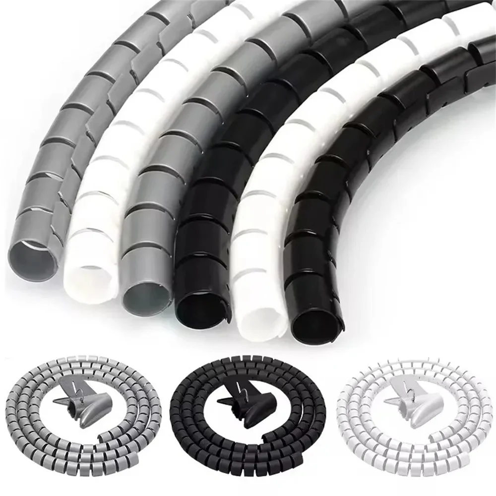 2M Flexible Spiral Cable Organizer Clips Storage Pipe Cord Protector Management Cable Winder Desk Tidy Cable Accessories Tools