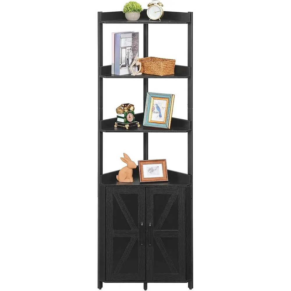 Shel with Storage, Tall Storage Cabinet, 5-Tier Bookshel with Protective ence, or Living Room, Black BB78CJ01