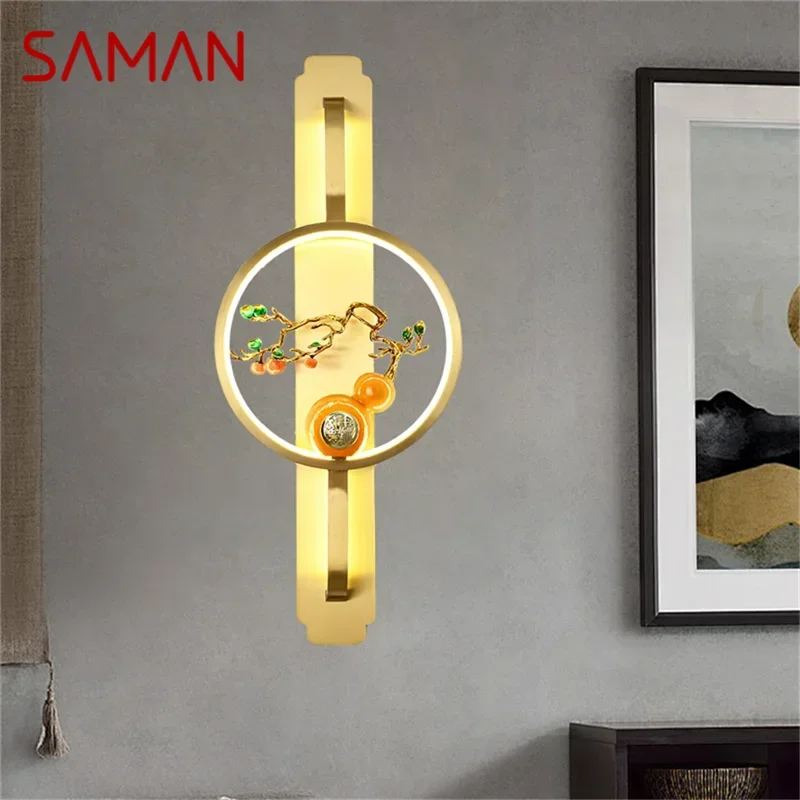 SAMAN Contemporary Brass Wall Lamp Retro Creativity LED Living Room Bedroom Study Room Hotel Villa Hall Way Aisle Light