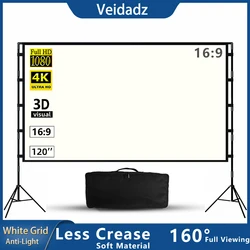 VEIDADZ Projector Screen With Stand Soft White Grid Anti-light 160° Viewing Angle Less Crease 100 120inch Screen Outdoor Indoor