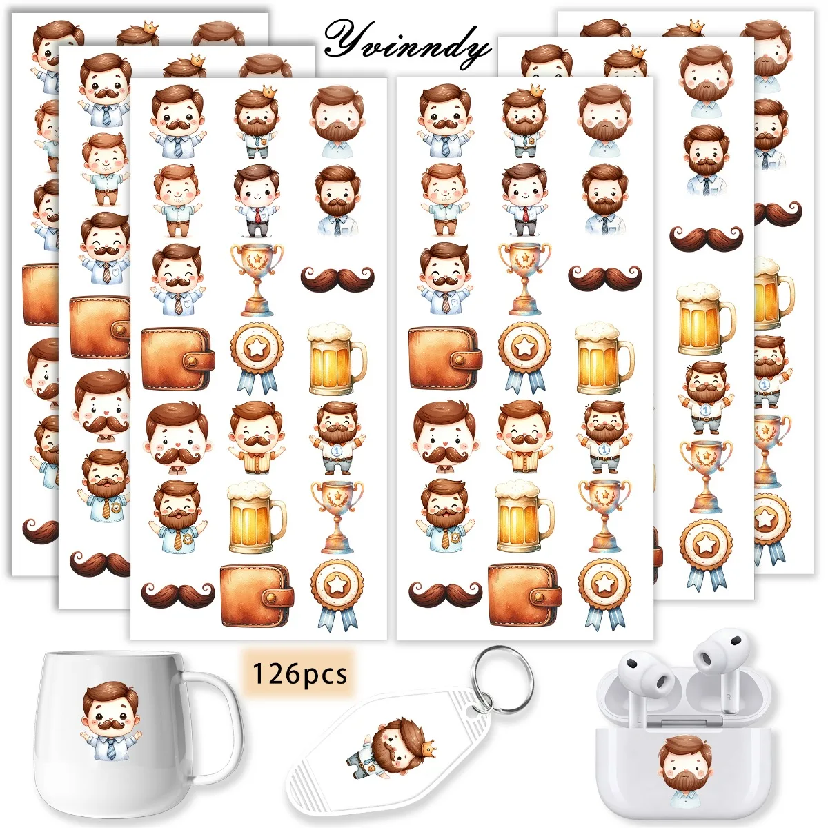 

УФ-переводные наклейки DTF, 126 шт., наклейки Happy Father Uvdtf, красочные УФ-переводящие наклейки DTF, подходящие для брелоков