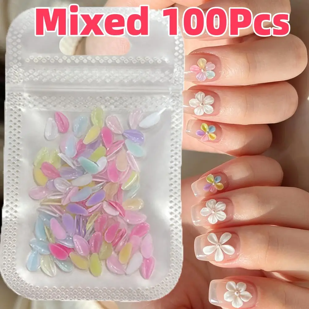 100Pcs 3D Multi-Colors Petal Nail Charms Ice Transparent Flower Petals Nails Decorations Macaron Water Drop Floral Manicure Part
