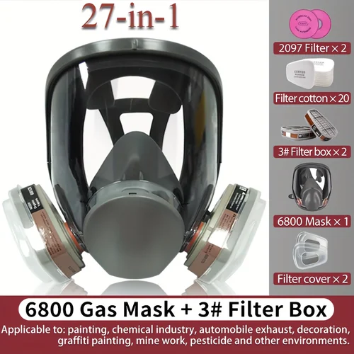 Máscara respiradora de cara completa ajustable con máscara de gas 6800 con filtros duales adecuada para talleres químicos, operaciones de pintura