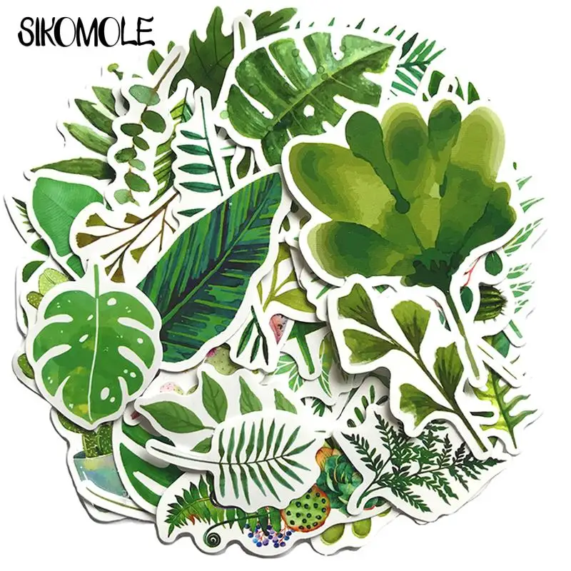 10/30/60PCS Mini Plant Adhesive Stationery Sticker Green Leaf Case Suitcase DIY Toys Laptop Guitar Skateboard Decals Sticker F5