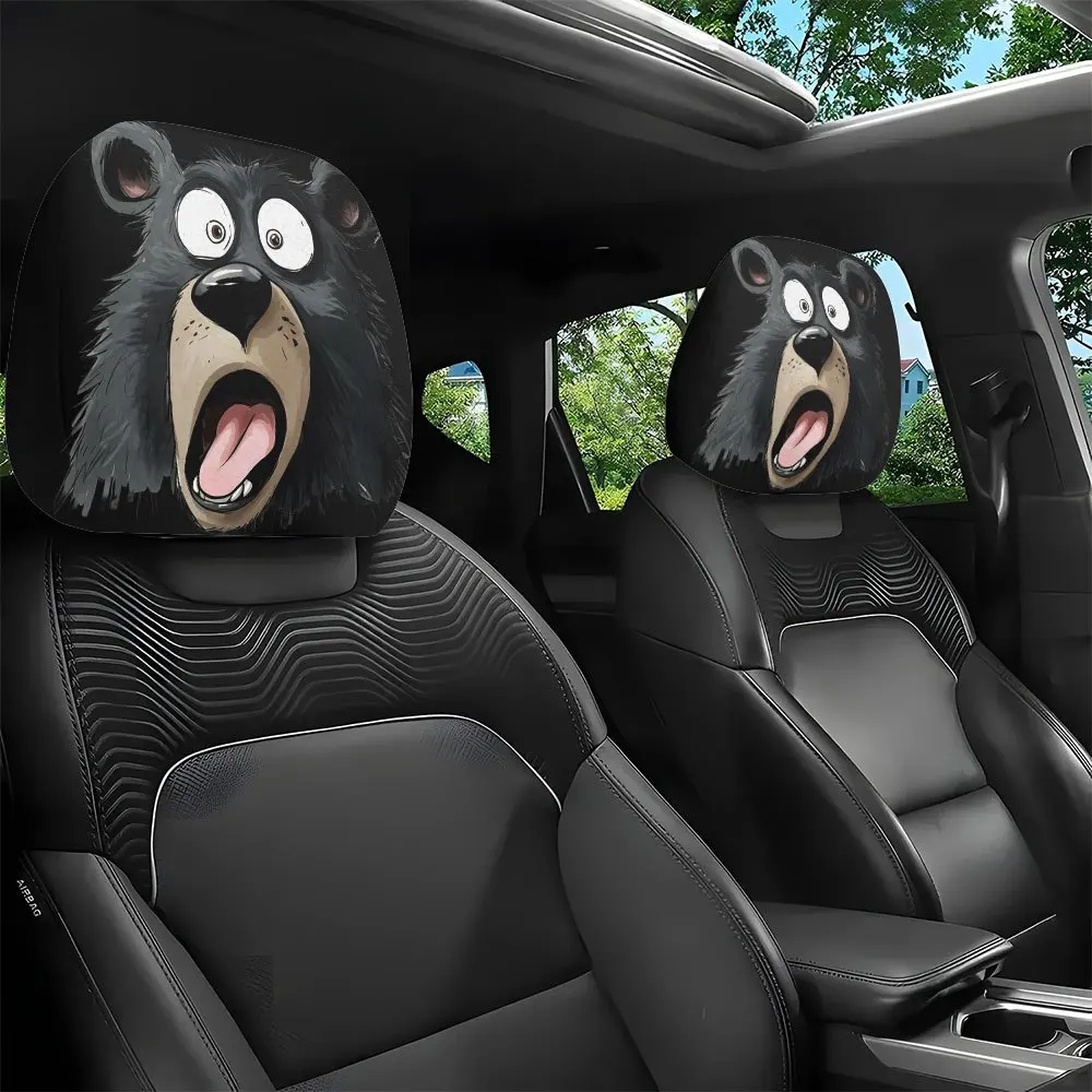 

Cartoon Black Bear Character Printed Car Headrest Cover, Interior Decor, Universal Fit, Machine Washable, Easy Installation