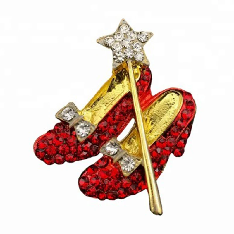 10pcs/lot Rhinestone Red Shoes Brooch Crystal Red Slippers Broach Wizard Of Oz Shoe Brooches Jewelry