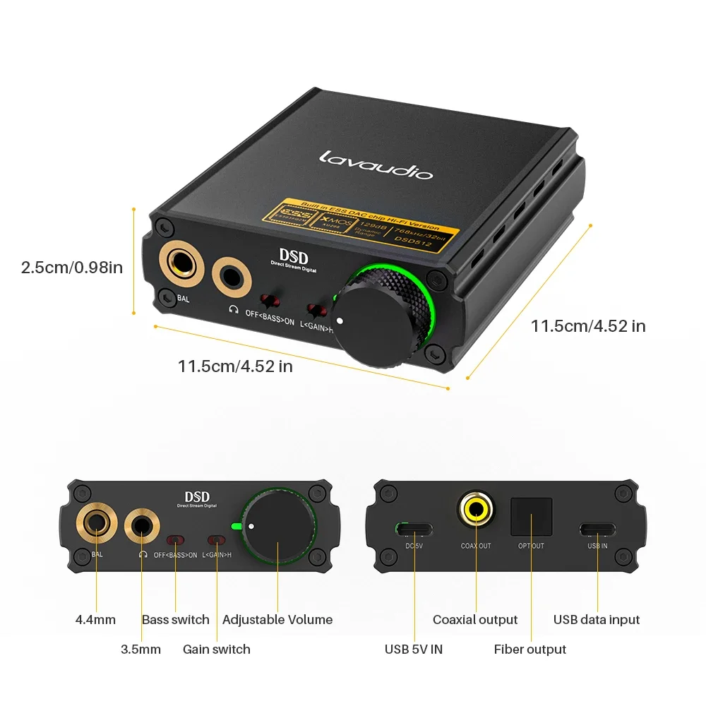 

2025 Hot Sale 1Mii Lavaudio DS400 HiFi Amplifier Desktop DAC Headphone Amps 768K/32Bit With 3.5mm RCA Output Audio Interface