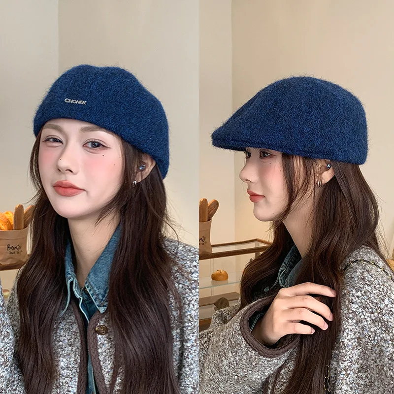 Autumn British Style Beret Hat Lady Vintage Flat Cap Winter Keep Warm Knitted Hat All-match Peaked Cap Forward Hat Wholesale image 5