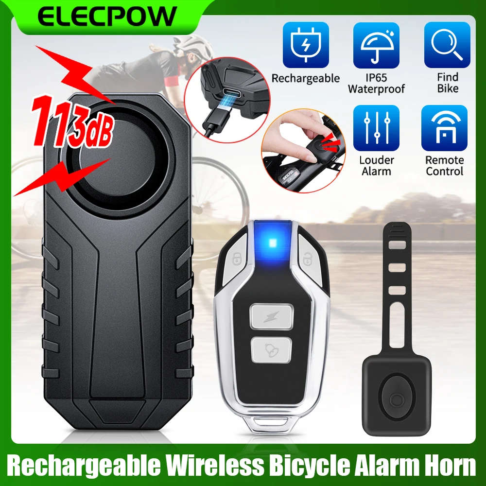 elecpow alarme de bicicleta 113db recarregavel sistema de alarme antirroubo ip65 a prova dip65 agua motocicleta scooter eletrico alarme 01