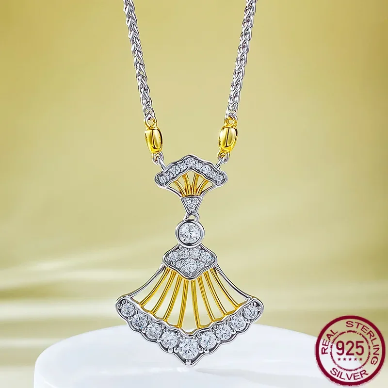 قلادة جديدة من الفضة S925 مطلية بالذهب على شكل مروحة، منتج فردي عصري ومتعدد الاستخدامات، مجوهرات