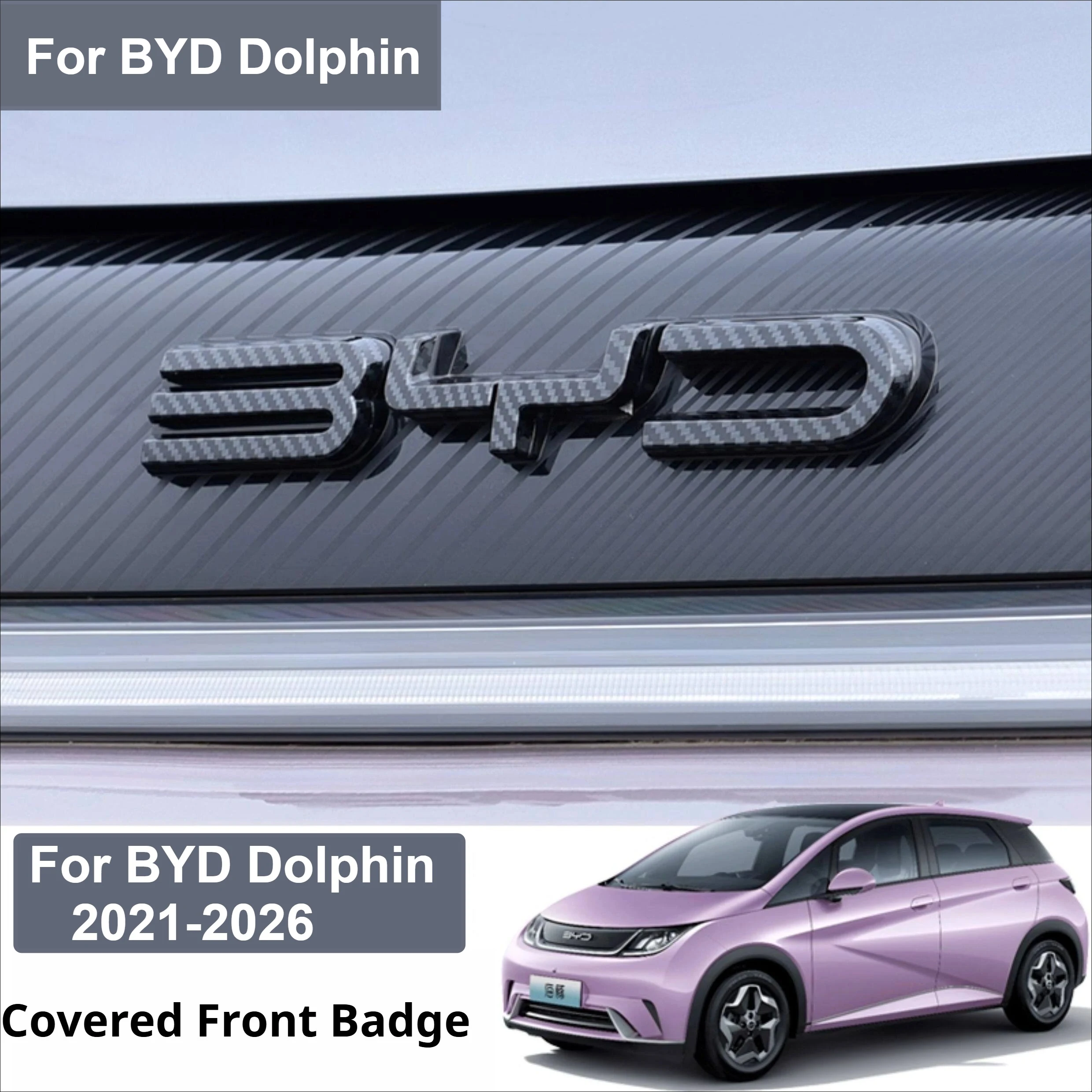 Für BYD Dolphin 2021-2026: Schwarzer Krieger Frontemblem aus Kohlefaser – Nicht demontierbare Abdeckung für die Frontmodifikation – Detail 1