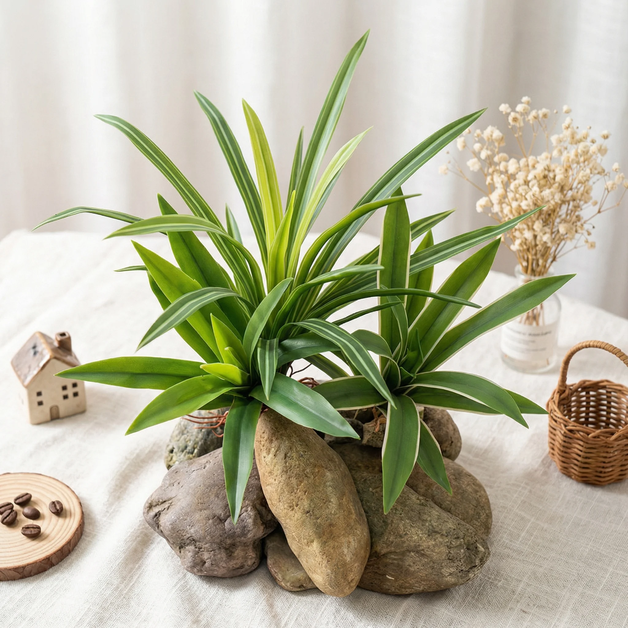 Einzelne realistische künstliche Cymbidiumblätter, Premium-Touch-Füller, Grün für Vase, lebensechte künstliche Orchideen-Stiele, moderne Heimdekoration