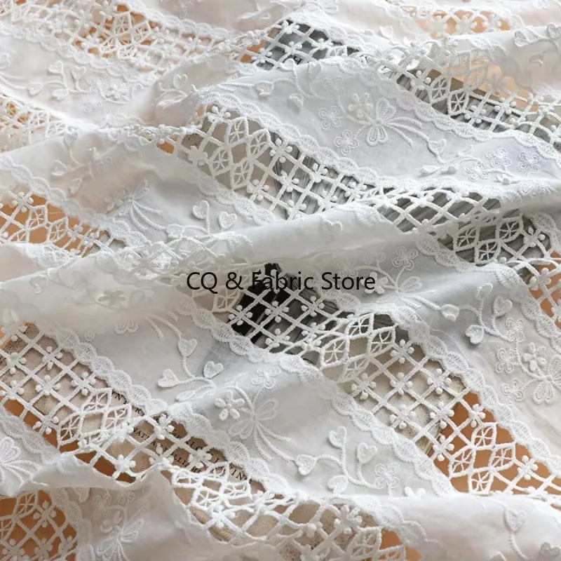 New Natural-white Cotton Cloth Openwork 3D Embroidery Lace Fabric Handmade DIY Clothes Sewing Accessories Width 125cm