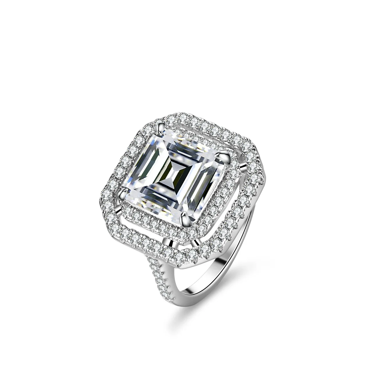 Women's platinum 5 -carat diamond ring inlaid D Seda Mosan diamond -different ancestral ancestral ancestral pagoda square