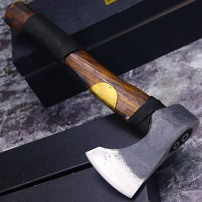 

Viking tomahawk hunting axe brass reinforced wooden handle axe square top camping axe chop wood chop tree axe garden work axe